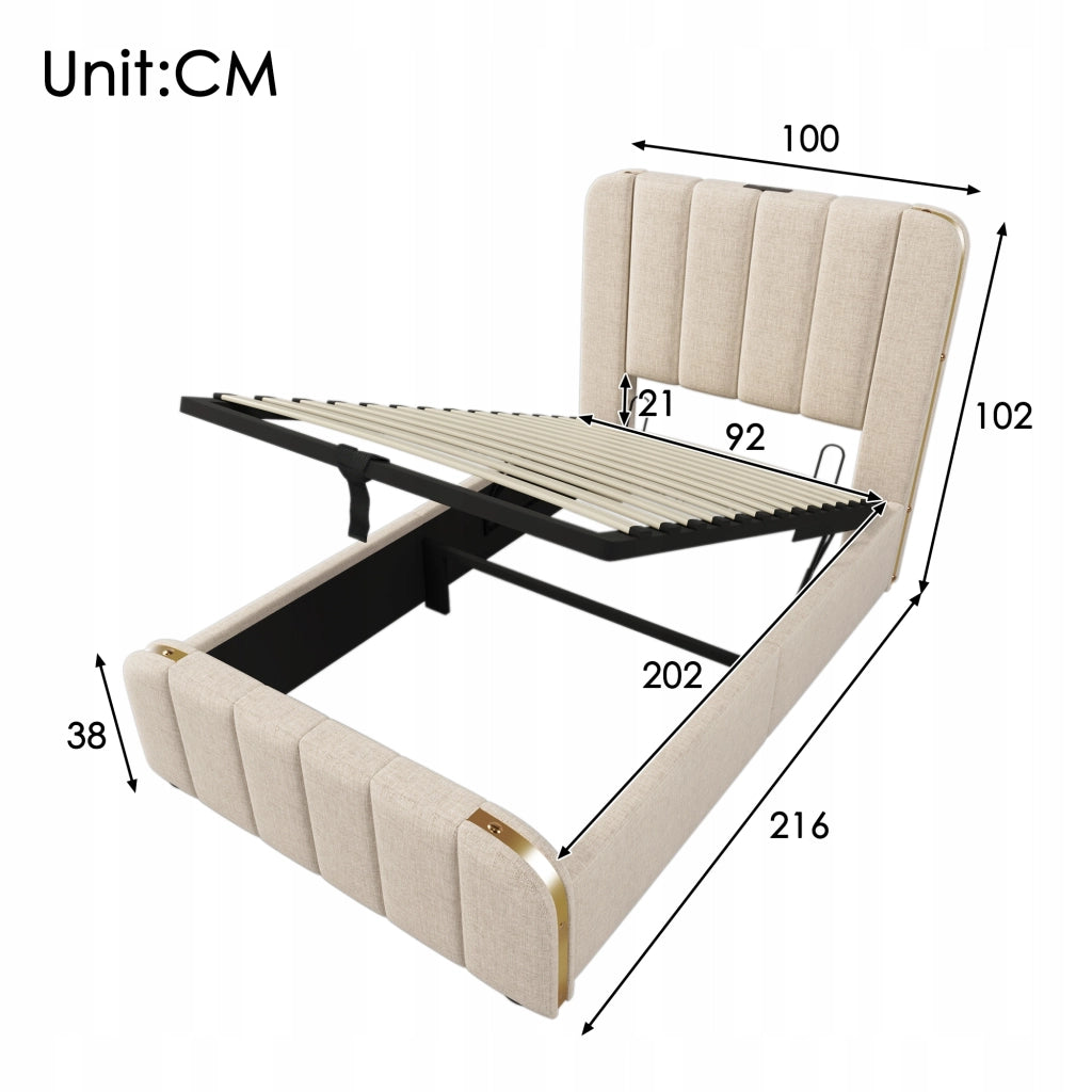 Letto singolo 90x200 - Xylo - Beige dettagli dorati senza materasso