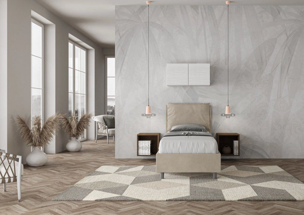 Letto Singolo 80x190 cm con Rete e Contenitore Antea Sabbia