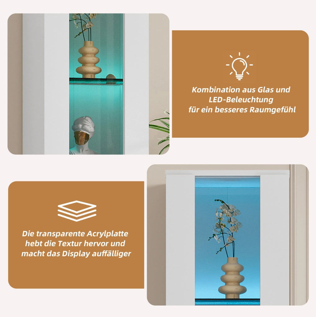 Vetrina multifunzionale bianca con 4 livelli e illuminazione LED