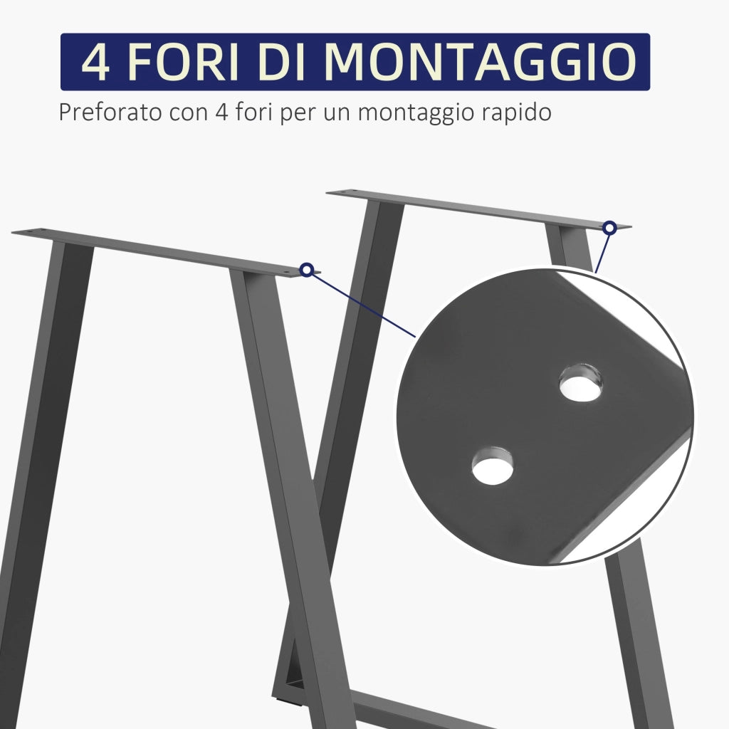 Set 2 Gambe per Tavolo Trapezoidali 70x5x72 cm con 6 Fori e 12 Viti in Acciaio Nero