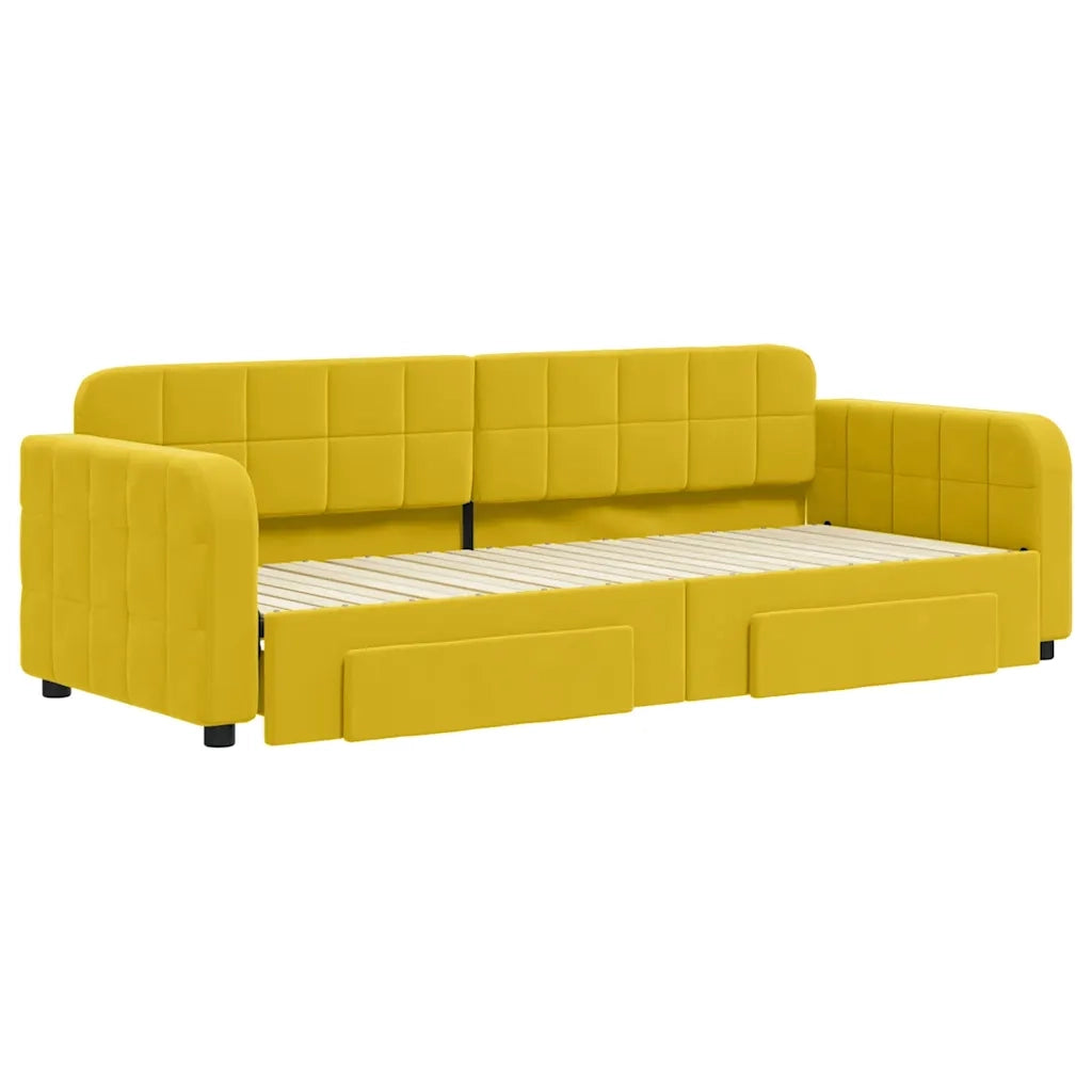 Divano Letto Estraibile con Cassetti Giallo 80x200cm in Velluto
