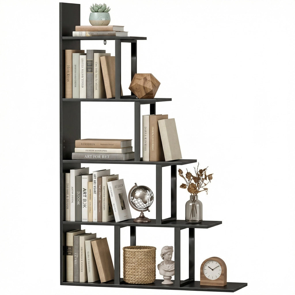 Libreria scaffale divisorio 5 livelli stile industriale ¨C zephmum ¨C nero 102x30x160 cm