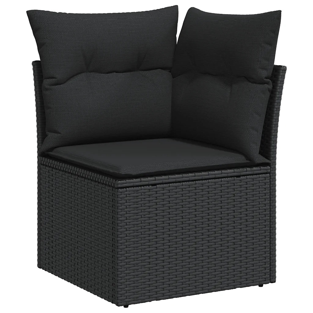 Divano da giardino angolare con Cuscini-Sofa da Giardino-Divano da esterno nero in polyrattan