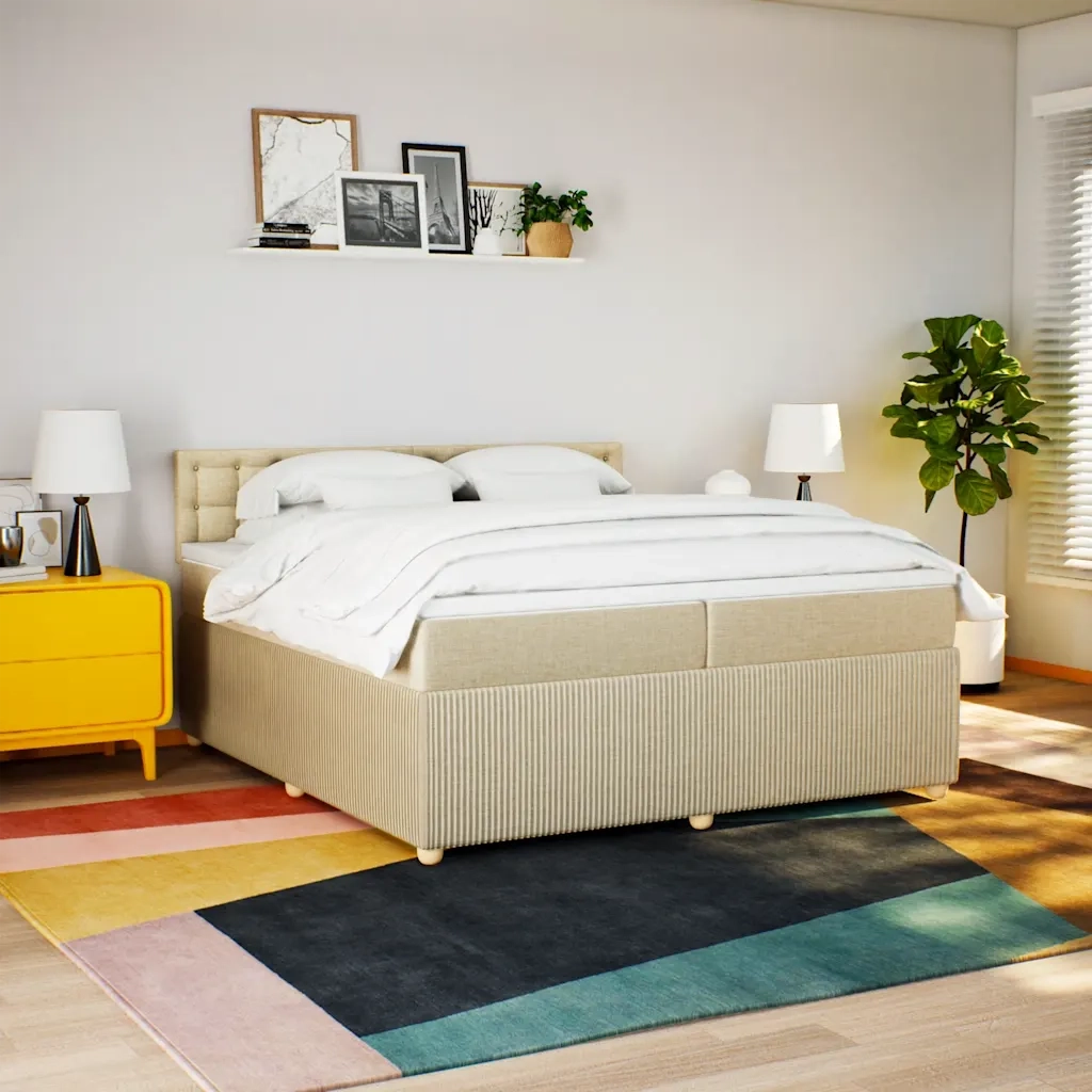 Giroletto a Molle con Materasso Crema 200x200 cm in Tessuto