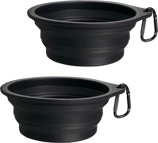 Set di 2 Ondeportabili Boccali per Cani e Gatti in Silicone - Impermeabili e Portatili - Con Cerniera di Carico (Nero, Nero)