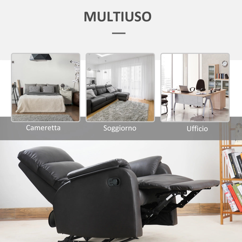 EasyComfort Poltrona Relax per Interni, Reclinabile Manualmente con Cuscino Imbottito, in Pelle PU e Acciaio, 75x92x99 cm, Marrone