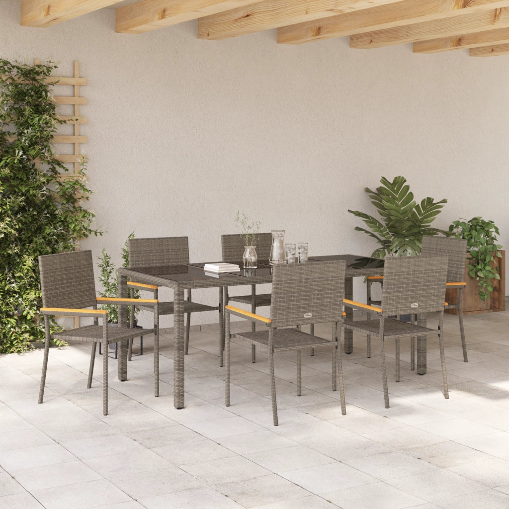 Set da Pranzo Giardino  7 Pezzi Grigio in Rattan Poliestere