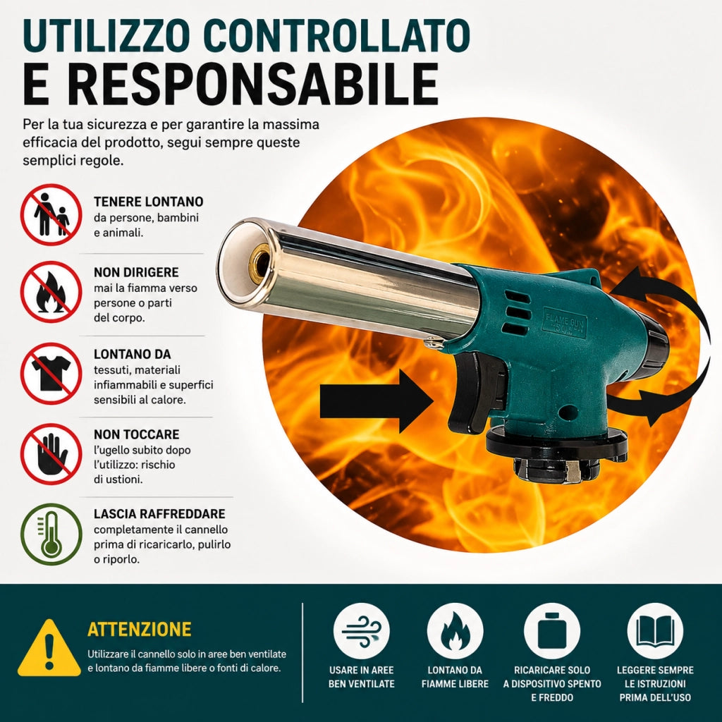 Cannello a Gas 1300°C Ricaricabile con Accensione Piezoelettrica VHT02461