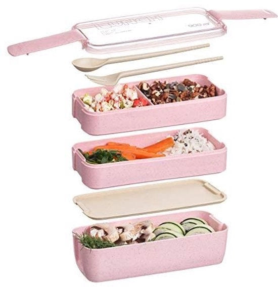 Lunchbox a 3 contenitori - Impronta resistente all'urto e BPA libero - Incluso set di utensili