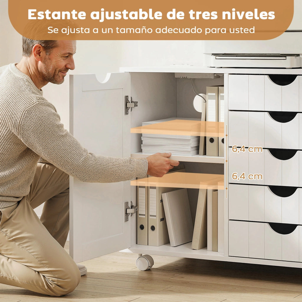 Scrivania con cassetti e ruote ¨C zephmum ¨C 5 cassetti, USB, bianco