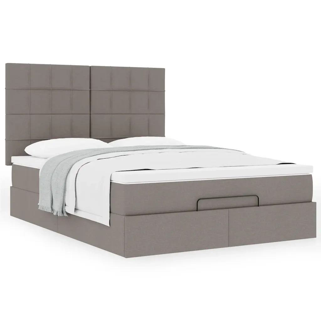 Struttura Letto Pouf con Materasso Tortora 140x190 cm Tessuto 3313158