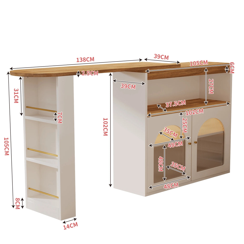 OKWISH Tavolo Estensibile con Ripiani Portaoggetti, Rotazione 360 e LED, per Sala da Pranzo, MDF, Bianco, 138-193 x 39 x 105 cm