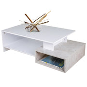 Tavolino da Salotto Design Moderno 106,5x60x34,5 cm in MDF Bianco e Cemento