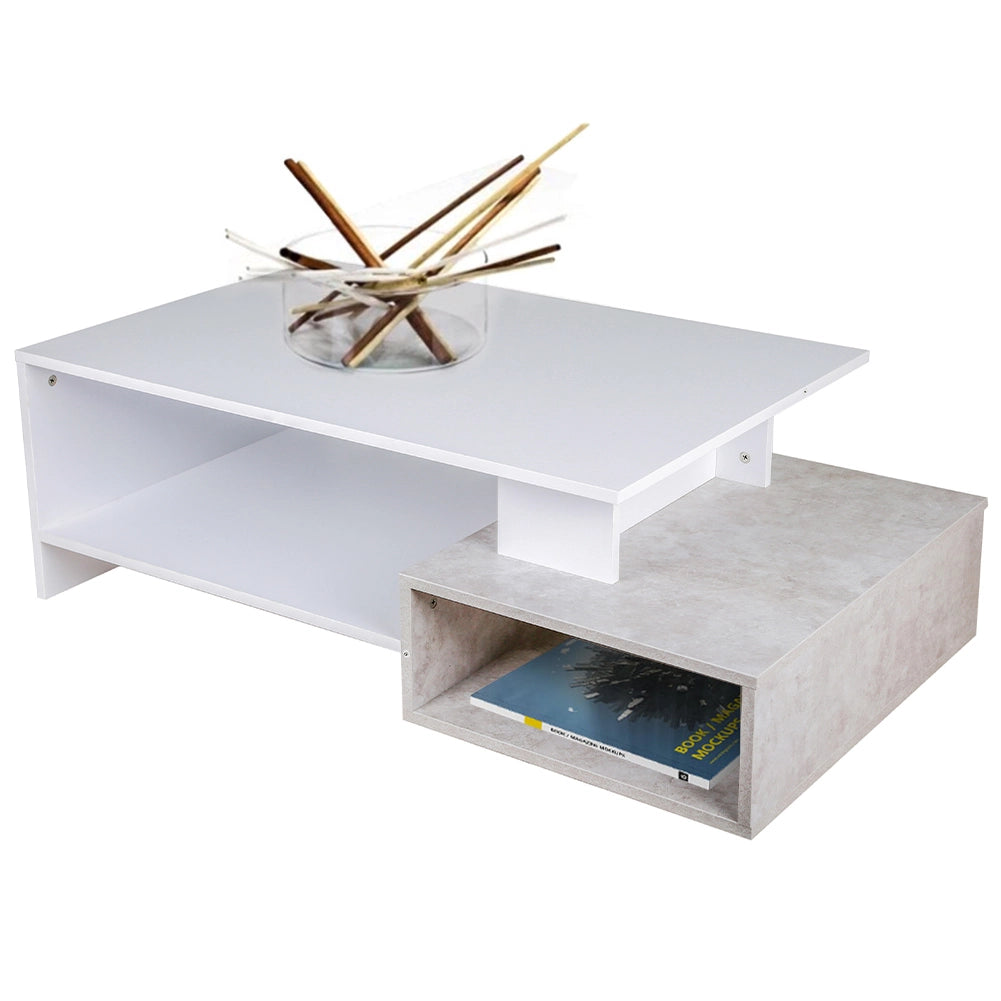 Tavolino da Salotto Design Moderno 106,5x60x34,5 cm in MDF Bianco e Cemento
