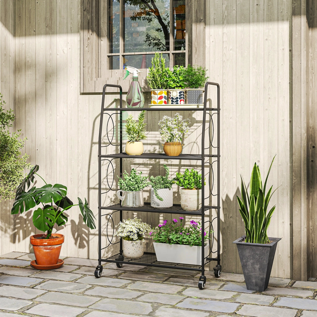 Libreria a 4 Ripiani in Metallo con Ruote ¨C Zephmum ¨C 67x29x114 cm Nero