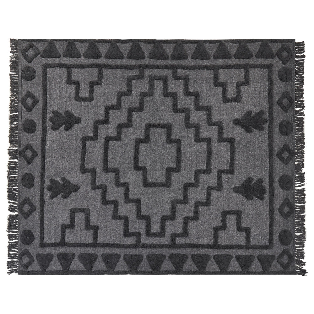 Coperta Grigio Cotone 200 x 220 cm Grande Coperta Letto Lancio Ciuffo Stile Boho