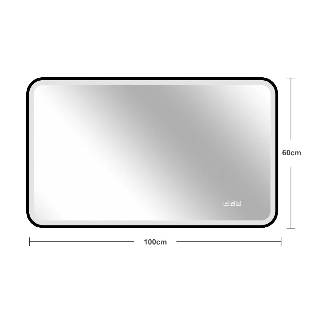 Specchio bagno LED 60x100 cm, nero, antiappannamento, 3 luci, dimmerabile