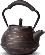 Pentola per Tè in Ottone da 650 ml con Infusore per Foglie Singole e Caffè - Sicura per Fiamma - Pentola per Tè Giapponese con Interno Smaltato - Maniglia in Gomma - 22 oz Nero