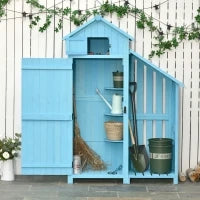 Capanno da Giardino con Ripiano per la Legna da Ardere, Capanno da Giardino con 3 Ripiani, Tetto in Asfalto, Legno di Cedro, 130 x 54.5 x 180 cm, Azzurro Cielo