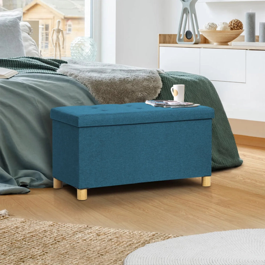 IDMarket - Panca con gambe 76 cm in tessuto blu anatra