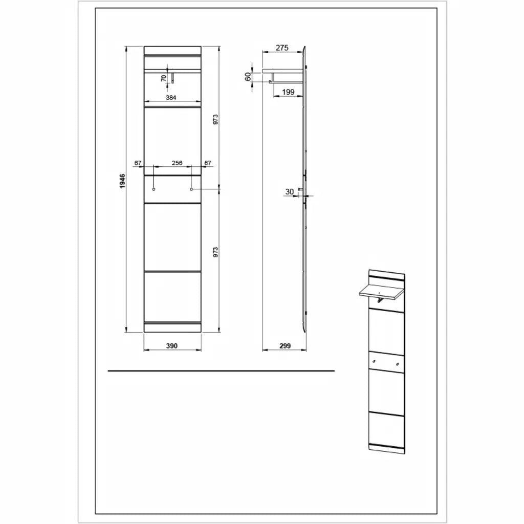 Germania Appendiabiti Malou 39x29,9x19,46 cm Bianco e Rovere Nelson 426457