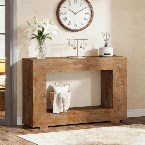 Consolle da ingresso in legno con spazio contenitore e stile rustico marrone 120 × 30 × 83.5 cm