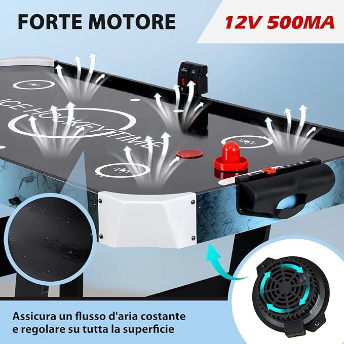 Tavolo da Air Hockey, Hockey da Tavolo Pieghevole con Potente Motore 12V e Tabellone Digitale a LED, 2 Spingitori e 2 Dischi, per Casa Sala Giochi e Ufficio, 144 x 68 x 79 cm