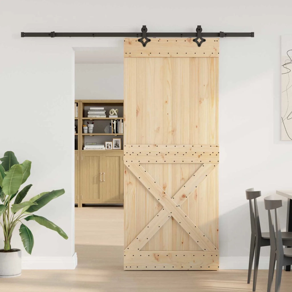 Porta scorrevole NARVIK Naturale e Nero 95 x 210 cm (213,5 cm)