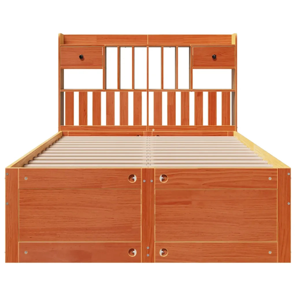 Letto Libreria senza Materasso Marrone Cera 135x190 cm in Pino