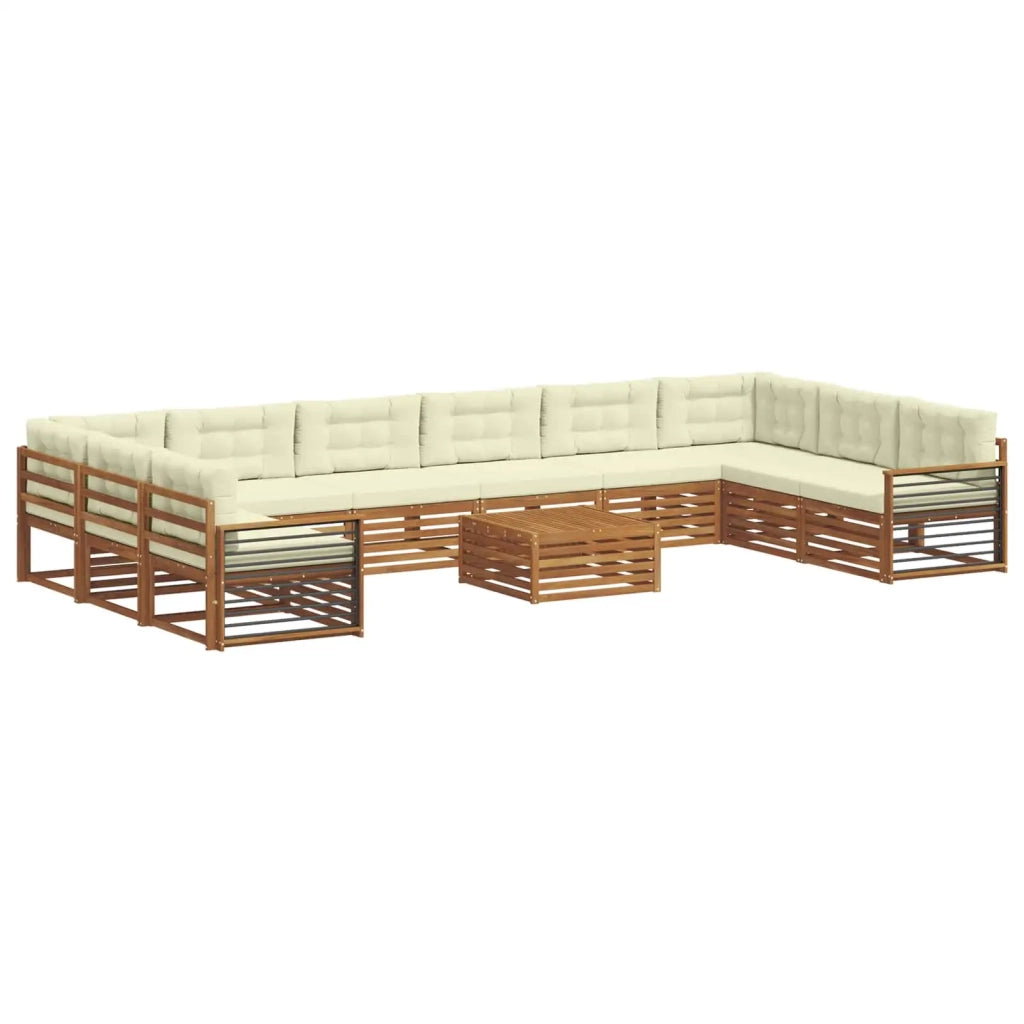 Set divani 11 pcs Naturale e Crema Legno di Acacia Massello 3374260