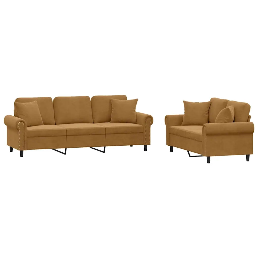 Set di Divani 2 pz con Cuscini Marrone in Velluto 3202277