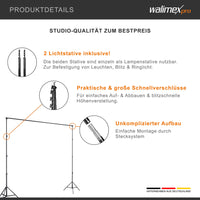 Sistema di sfondi XXL largo 190-465 cm, supporto per fondale fino a 400 cm di altezza, stativi per lampade con attacco spigot da 5/8", set di sfondi per fotografia, video e green screen