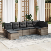 Set di divano da giardino a 7 pezzi con cuscini grigio in polyrattan