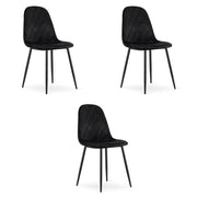 Set di 3 Sedie Asti in Velluto Nero e Metallo