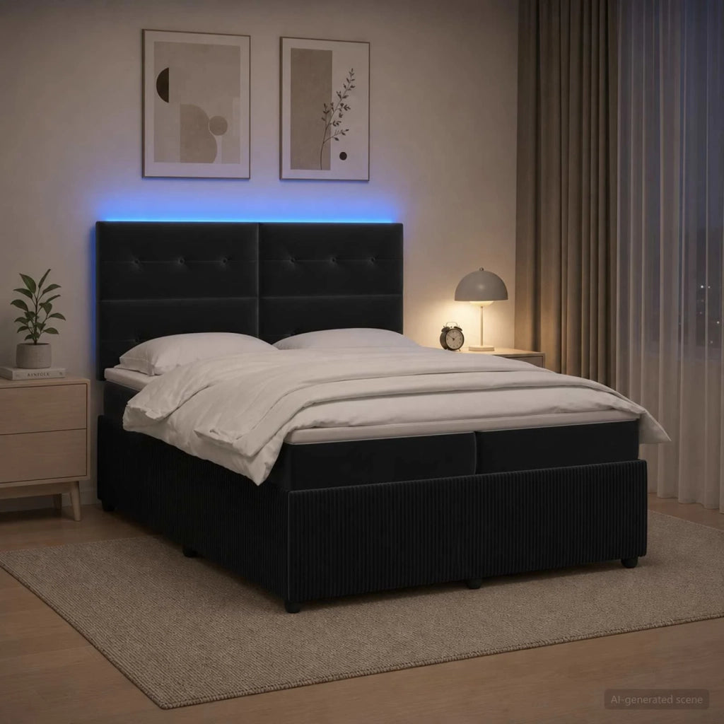 Letto Box Spring LED con Materasso Nero 200 x 200 cm Velluto 3456139