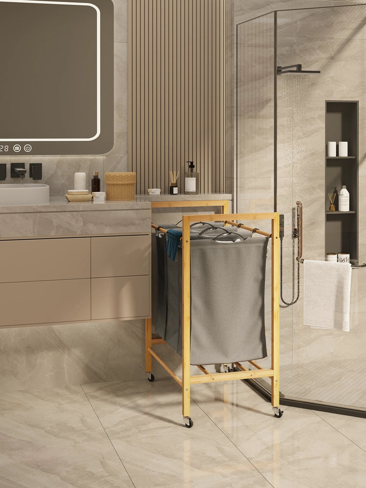 Carrello Portabiancheria 3 Scomparti in Bamb¨´ ¨C Xylo ¨C Naturale e Antracite