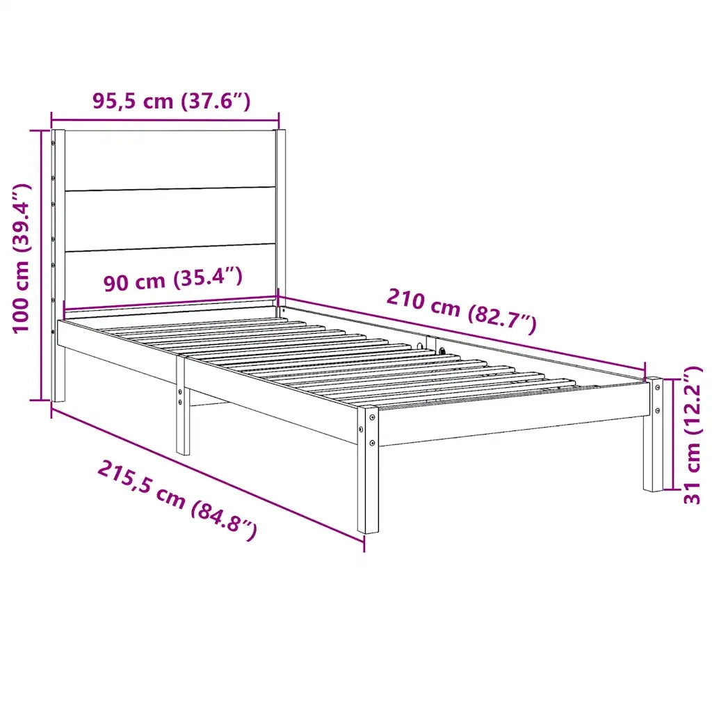 Giroletto Extra Lungo senza Materasso 90x210 cm Legno Massello 3309267