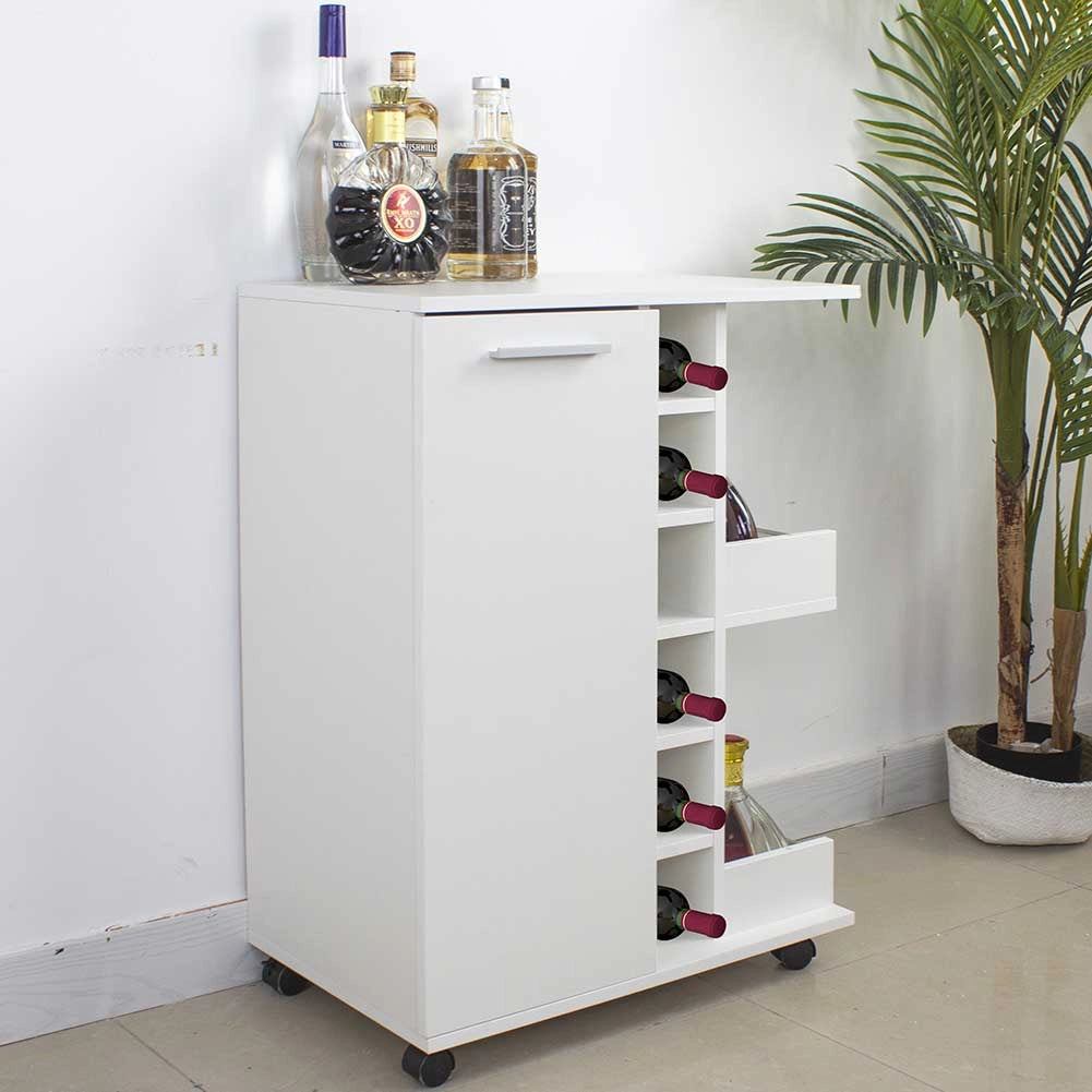 Mobile Bar Cantinetta Bottiglie Vino Legno Cantina 6 Posti Porta Calici Bianco