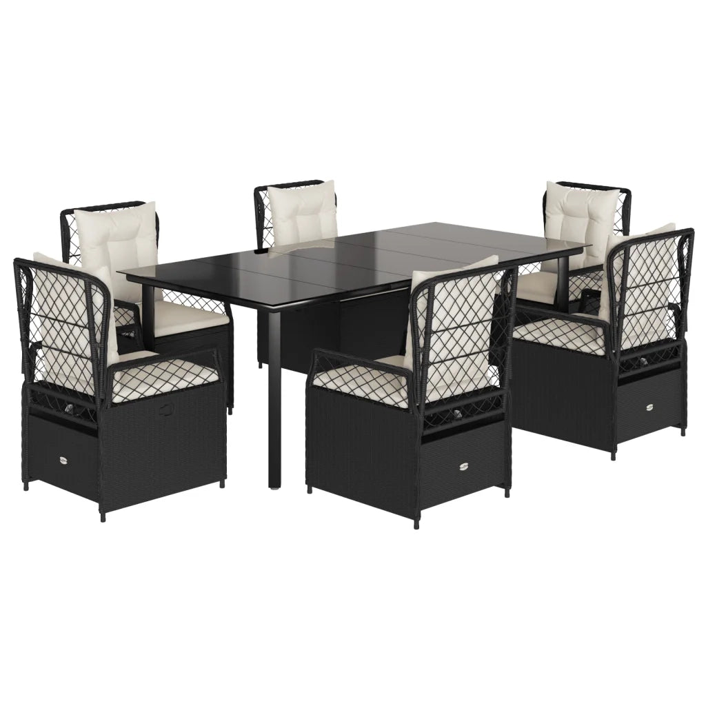 Set da Pranzo da Giardino 7 pz Nero con Cuscini in Polyrattan 3262969