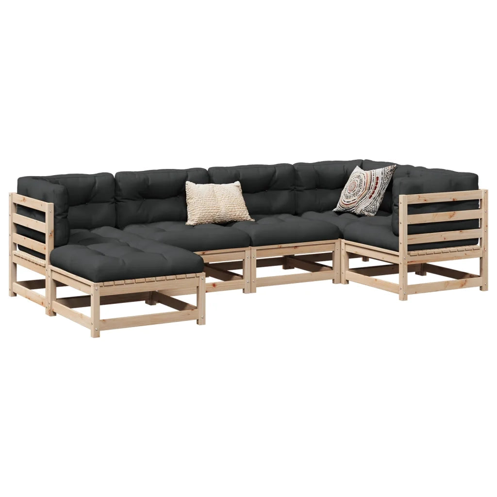 Set Divani Giardino 6 pz con Cuscini in Legno Massello di Pino 3299523