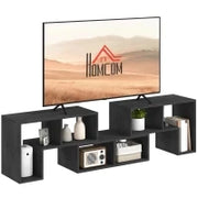 Mobile TV 75" max Modulabile con 2 Ripiani a L e Mensola Rettangolare, in Legno, 134-180x30.5x44 cm, Nero