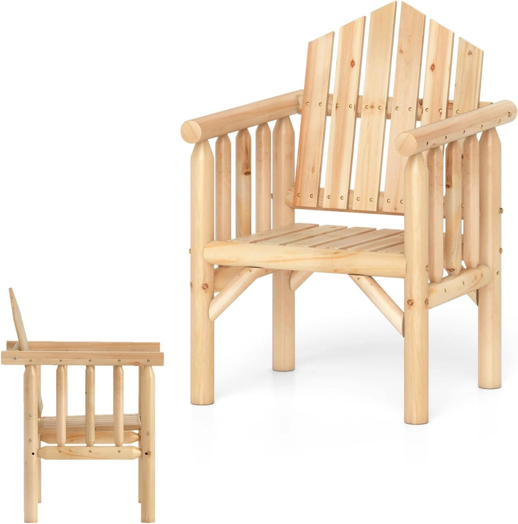 Poltrona da giardino in legno massello, sedia terreza esterna con braccioli e schienale alto inclinato, panca da balcone ergonomica con seduta a doghe (marrone, 1 posto)