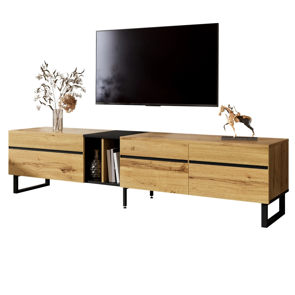 Mobile TV con 2 Ante; 1 Vano a Ribalta e Vano Aperto; Stile Minimalista; in Pannello di Particelle; Effetto Legno; 180??38??45 cm