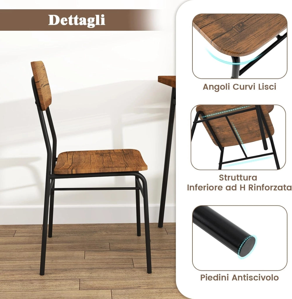 Set Mobili da Bar Tavolo e 2 Sedie, Tavolino Quadrato con Scaffale di Stoccaggio, Tavolo Birreria con 2 Seide per Balcone, Sala da Pranzo, Cucina e Ristorante (Marrone)