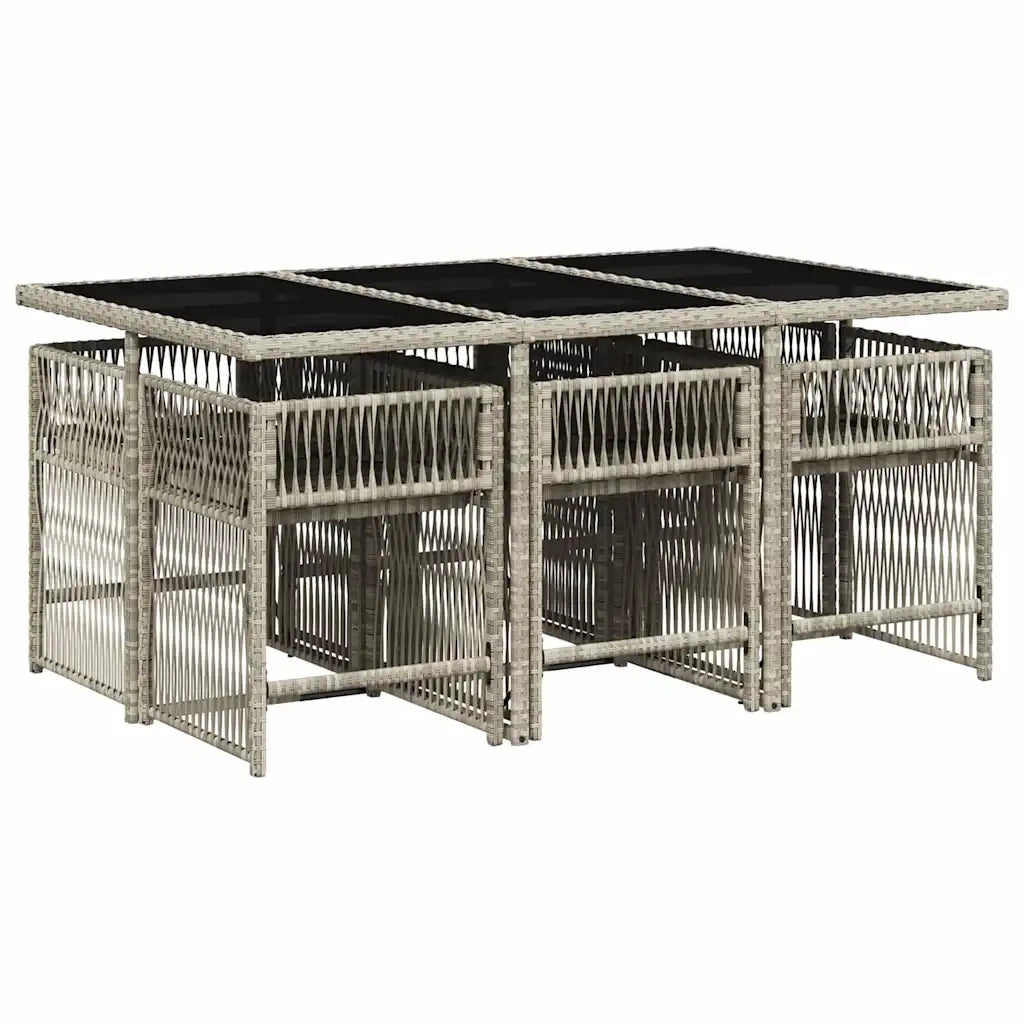 Set da Pranzo da Giardino 7 pz Cuscini Polyrattan Grigio Chiaro