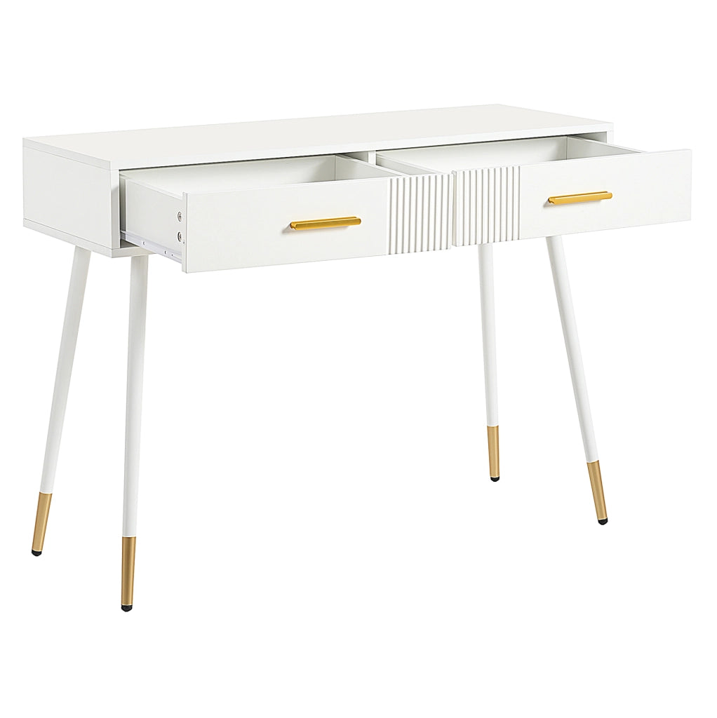 Tavolo da trucco bianco con 2 cassetti e gambe in metallo