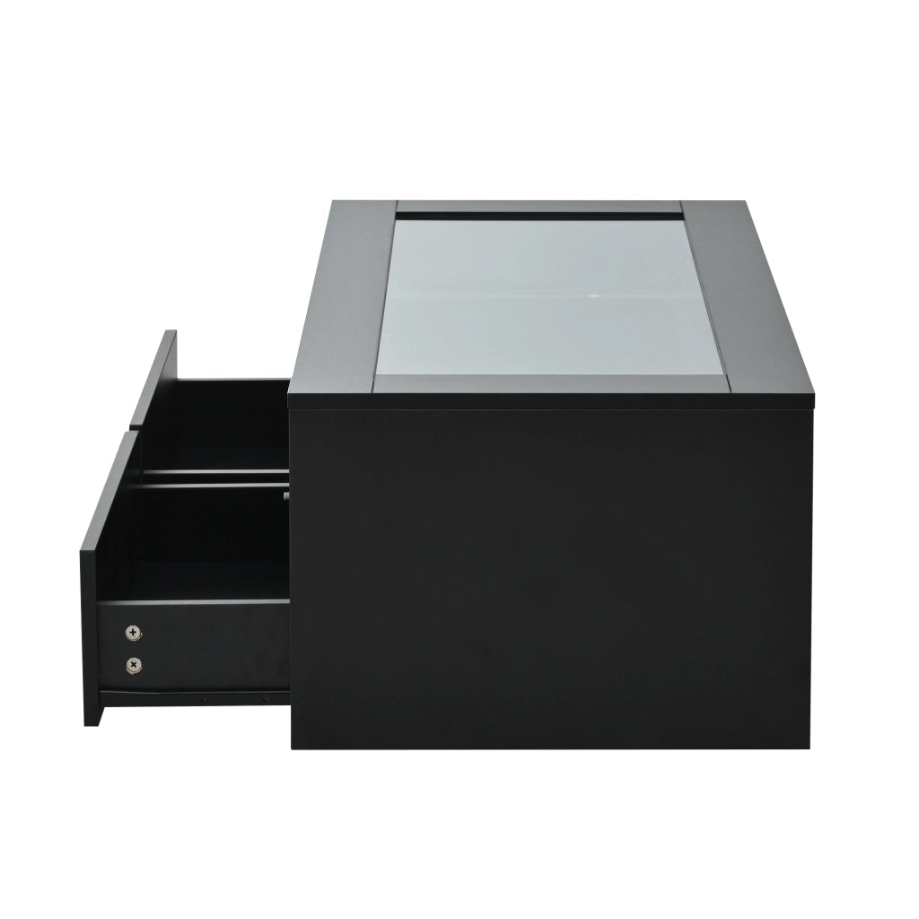 Tavolino da caffè con 2 cassetti; LED e USB - per soggiorno - 100x50x35 cm - nero