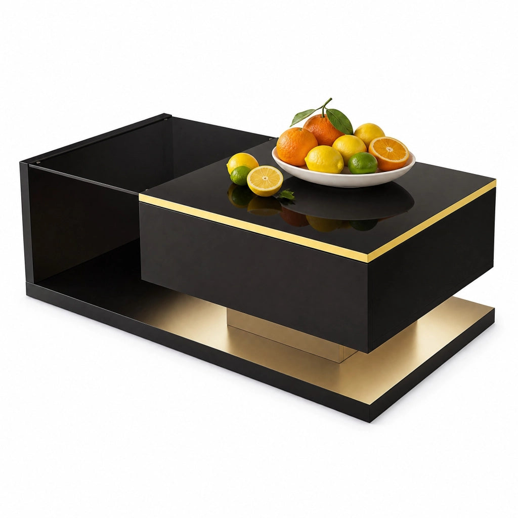 Tavolino da caffè nero lucido 100 x 50 cm con vetro e LED multicolore