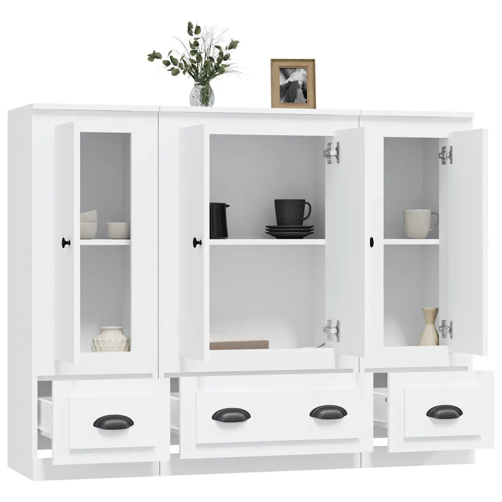 Credenze 3 pz | Madia | Buffet da pranzo | Armadio da pranzo Bianche in Legno Multistrato