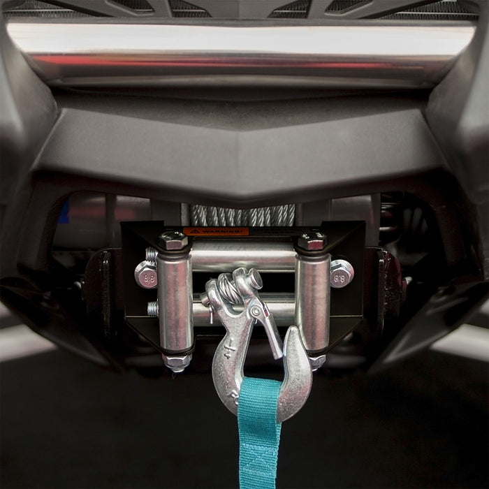 Set Argano elettrico 907kg 12V con fune d'acciaio 12,5m 1CV e guida a rulli da 907-1587kg